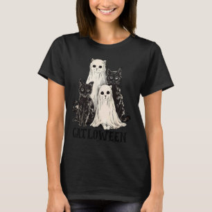 Camiseta Gato Retro do Catloween Amantes de Gato Fantasma T