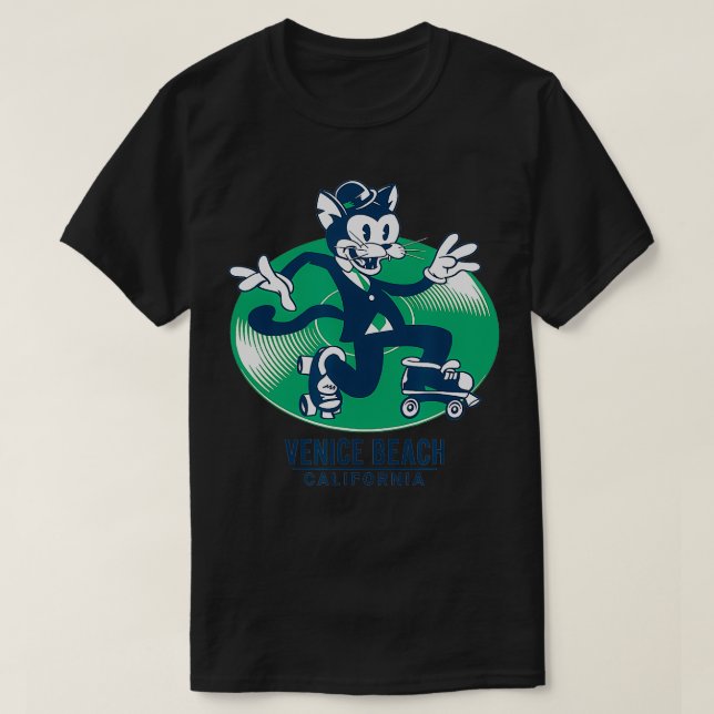 Camiseta Gato retrô em um cilindro de naipePatinando em uma (Frente do Design)