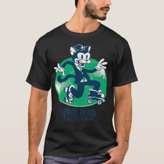 Camiseta Gato retrô em um cilindro de naipePatinando em uma