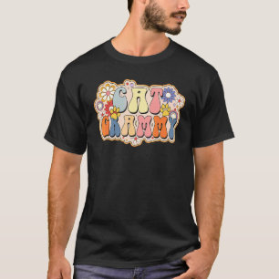 Camiseta Gato Retro Grammy Floral Vintagel Para Mulheres Gi