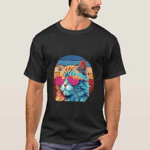 Camiseta Gato Retro Legal de Óculos de Sol 70s 80s 90s Gato