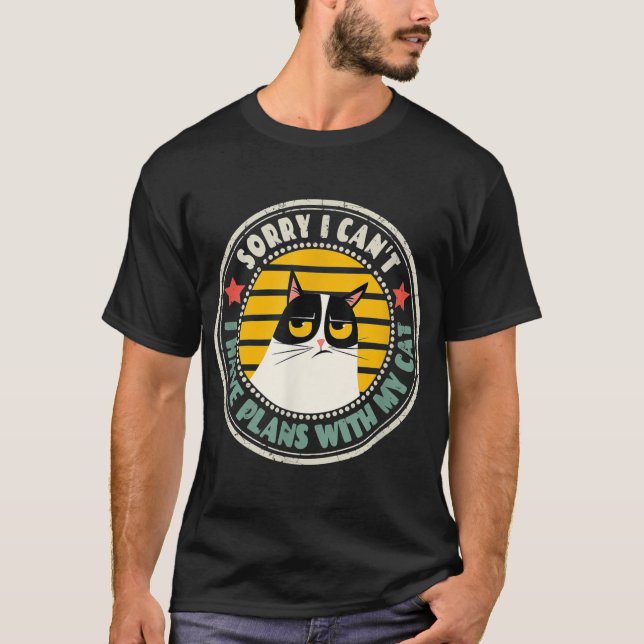 Camiseta Gato Retro Me Desculpe Não Posso Ter Planos Com Me (Frente)