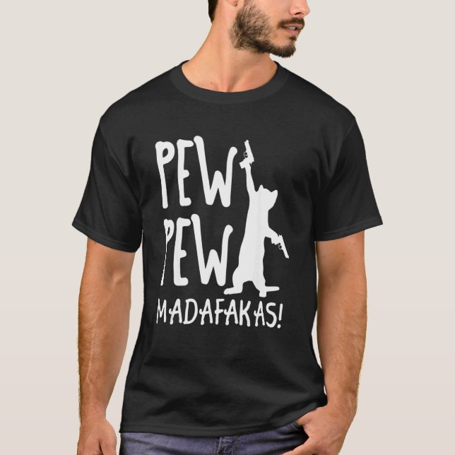 Camiseta Gato Retro Pew Pew Madafakas   Gatinhos Loucos   (Frente)