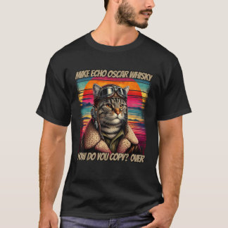 Camiseta Gato Retro Piloto Mike Echo Oscar Whisky M E O W