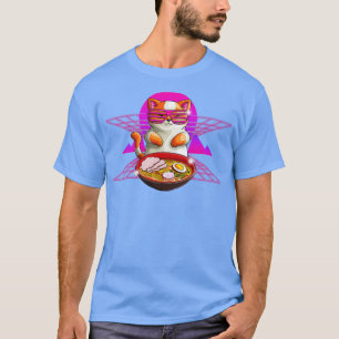 Camiseta Gato Retro Ramen Kawaii Cute Chonk Neko Estilo 80s