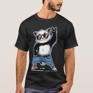 Camiseta Gato Retro Rock n Roll Amante de Gato Música
