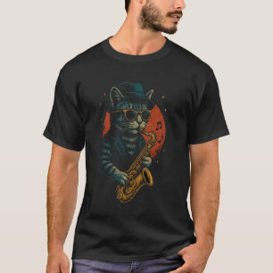 Camiseta Gato retrô tocando saxofone para amantes de música