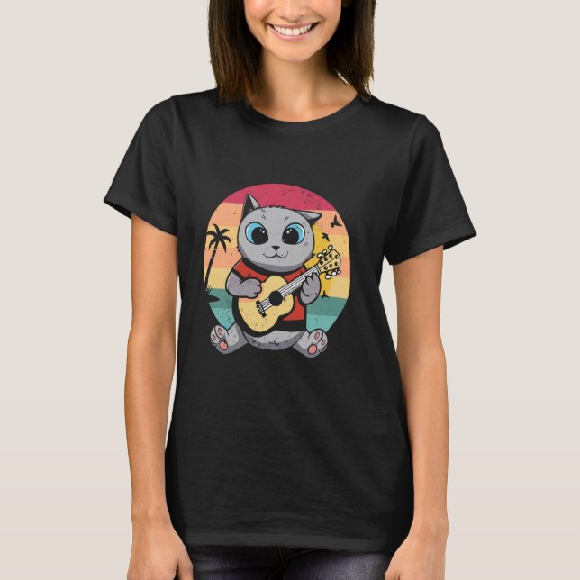 Camiseta Gato Retro Ukelele (Frente)