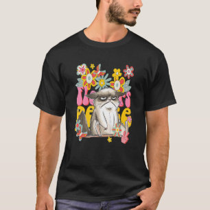 Camiseta Gato Retro Vibração 60S 70S Flores Sinal de Paz Vi