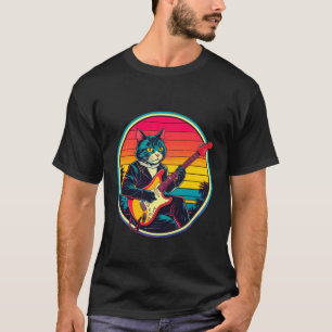 Camiseta Gato Retro Vintage Pop Art Toca Guitarra Elétrica