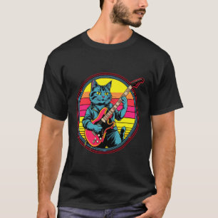 Camiseta Gato Retro Vintage Pop Art Toca Guitarra Elétrica