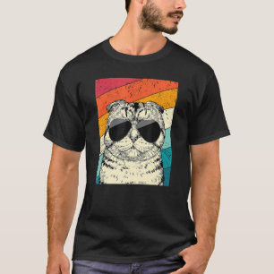 Camiseta Gato Retro Vintage Scottish Fold com Óculos de Sol