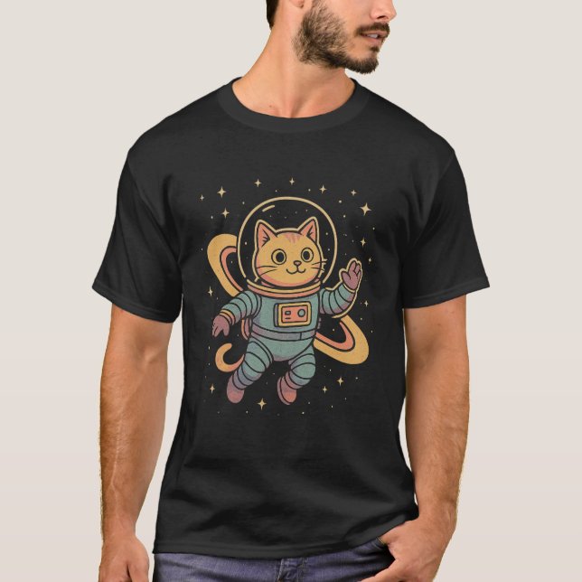 Camiseta Gato Retroativo Cósmico - Espaço Vintage (Frente)
