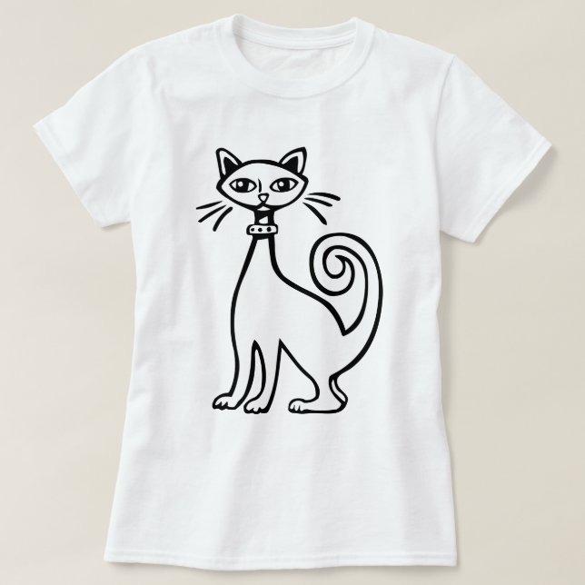 Camiseta Gato Retroativo - Preto e Branco (Frente do Design)