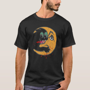 Camiseta Gato Retrorvo Atacado Sangrento À Lua Engraçado 