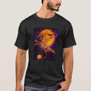 Camiseta Gato Ridding Witx Trex Dinossaur Moon Pumpkin Hall