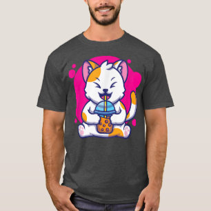 Camiseta Gato Rindo Neko Kawaii Boba Tea No Estilo De Anime