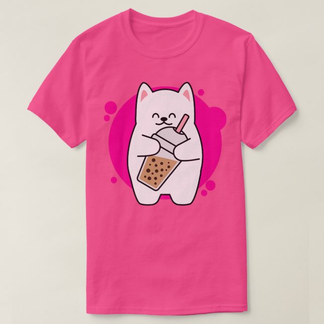 Camiseta Gato Rindo Neko Kawaii Boba Tea No Estilo De Anime (Frente do Design)