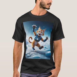 Camiseta Gato robô amigável em outro planeta gelado