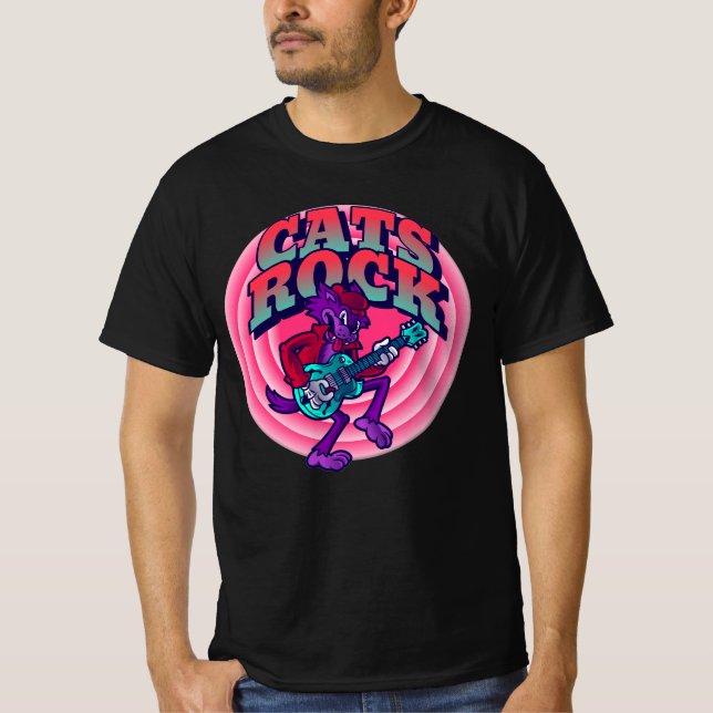 CAMISETA GATO-ROCHA DE GATO COM CAMADAS-T DE GUITAR (Frente)