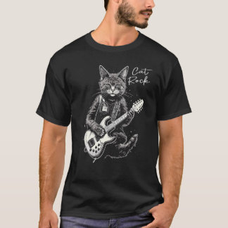 Camiseta Gato Rock Eu Gato de Rock Tocando Guitarra I Guita