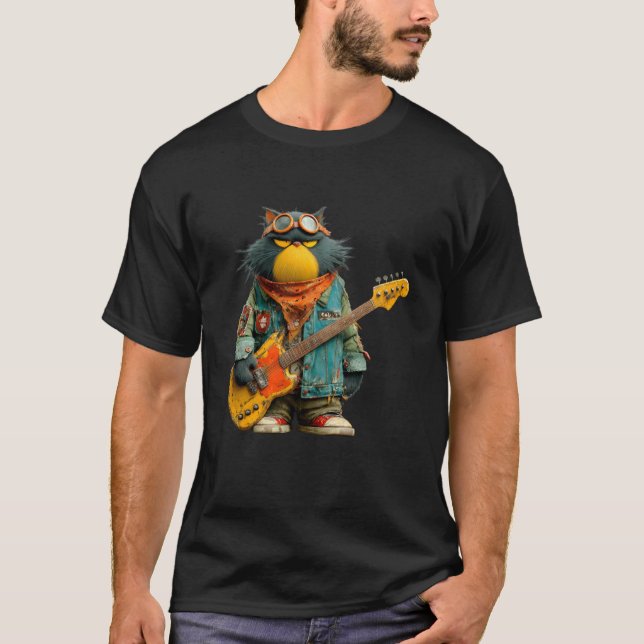 Camiseta Gato Rocker Divertido (Frente)