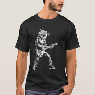 Camiseta Gato Rockstar Tocando Violão Rock and Roll Música