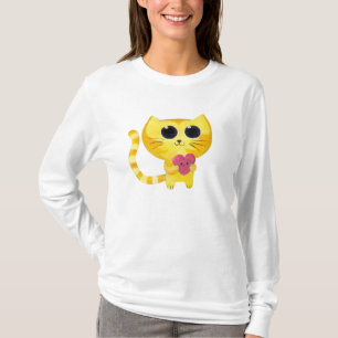 Camiseta Gato romântico bonito com coração de sorriso
