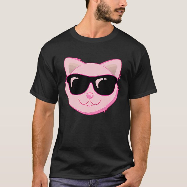 Camiseta Gato Rosa Com Óculos De Sol Dia Nacional De Gato (Frente)