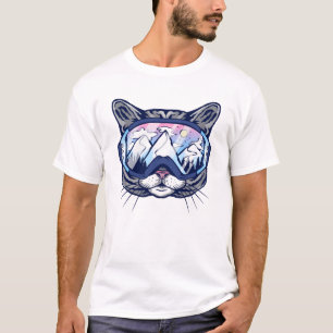 Camiseta Gato Rosto de Gatinho com Óculos de Esqui
