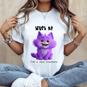 Camiseta Gato Roxo Fofo Confie em Mim Sou uma Criatura Si