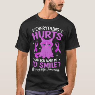 Camiseta Gato Roxo Para Mulheres Tudo Magoa Fibromialgia