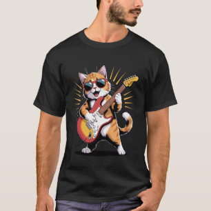 Camiseta Gato Ruivo Engraçado Tocando Guitarra Dono de Gato