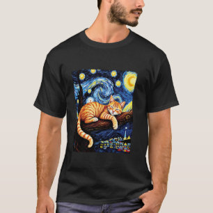 Camiseta Gato Ruivo Sonhador em um Galho de Árvore Van Gogh