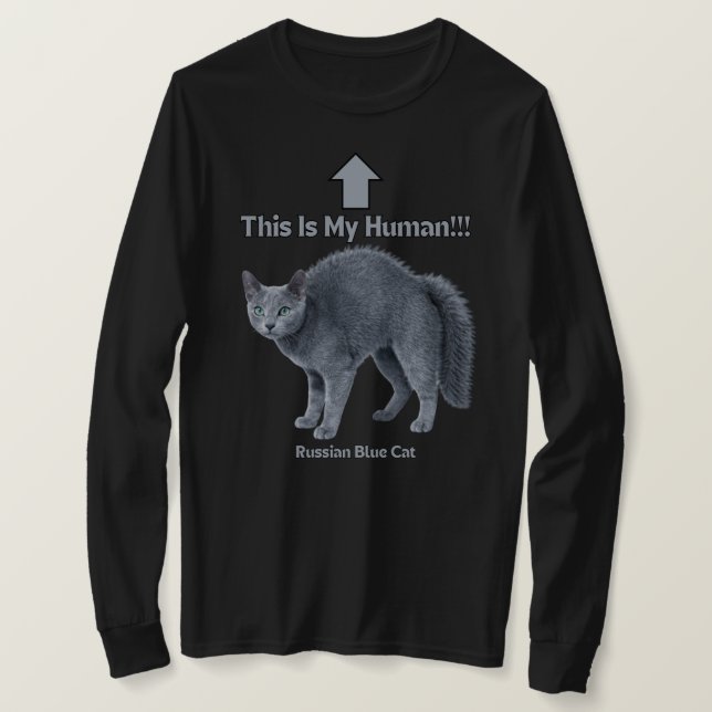 Camiseta Gato Russo Azul Engraçado – Este é o Meu Humano (Frente do Design)