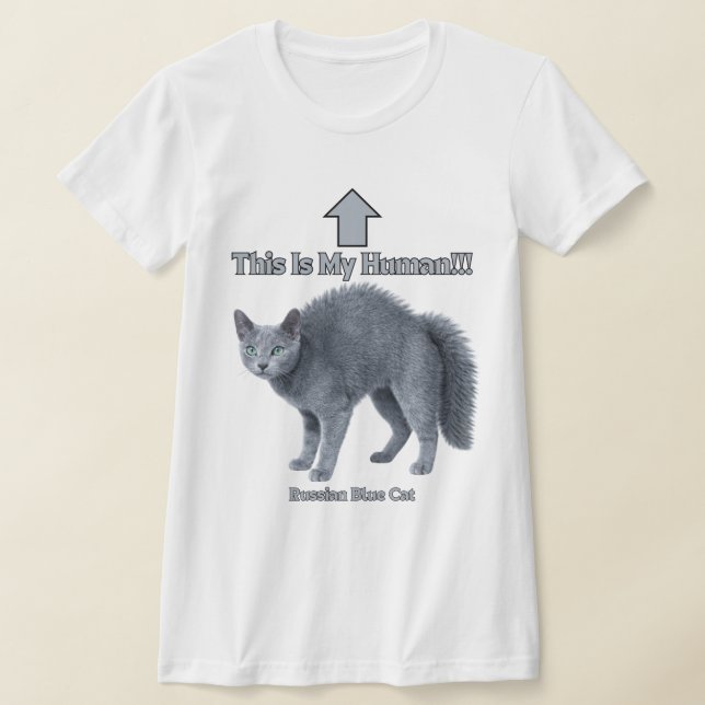 Camiseta Gato Russo Azul Engraçado – Este é o Meu Humano (Postura )