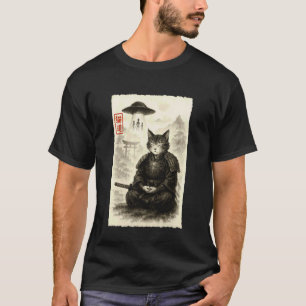 Camiseta Gato Samurai Alienígena OVNI Invasão Divertida Mem