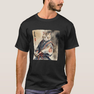 Camiseta Gato Samurai Arte de Guerreiro de Gato Japonês Grá