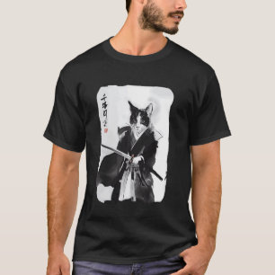 Camiseta Gato Samurai Arte de Guerreiro Ukiyo-e Japonês Vin