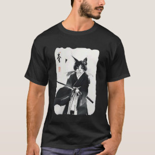 Camiseta Gato Samurai Arte de Guerreiro Ukiyo e Japonês Vin