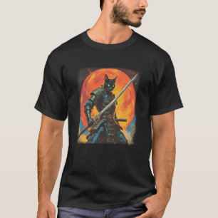 Camiseta Gato Samurai Arte Japonesa Sumi e Kawaii Novela Di