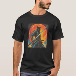 Camiseta Gato Samurai Arte Japonesa Sumi e Kawaii Novela En