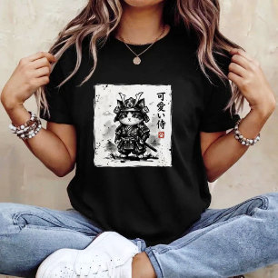 Camiseta Gato Samurai Arte Japonesa Sumi-e Novidade Kawaii 