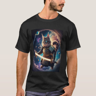 Camiseta Gato Samurai Astral Guardião das Ondas Celestiais
