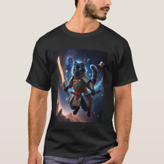 Camiseta Gato Samurai Astral Guardião das Ondas Celestiais
