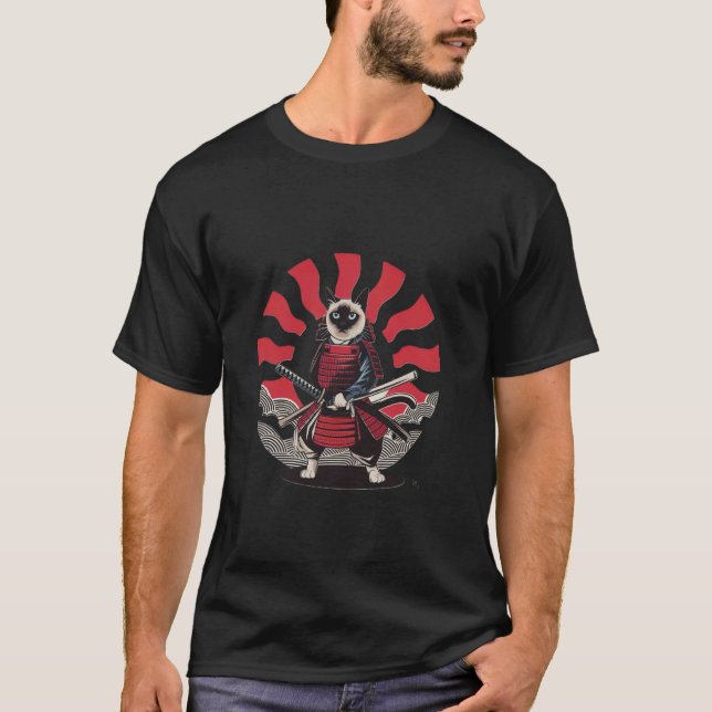 Camiseta Gato Samurai Destemido Com Katana (Frente)