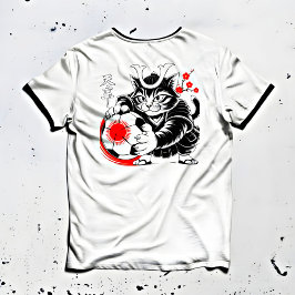 Camiseta Gato Samurai Divertido Futebol Kawaii e Fãs de Fut