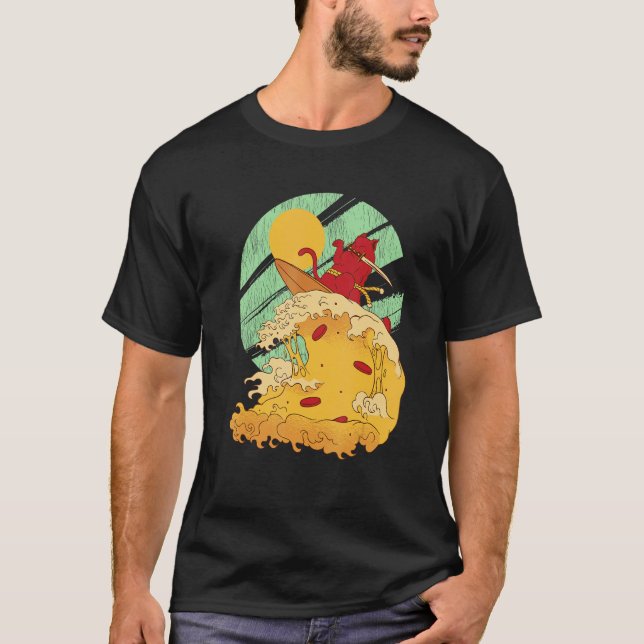 Camiseta Gato Samurai do Japão de Surf Prancheta de Surf Vi (Frente)