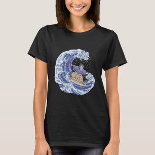 Camiseta Gato Samurai do Japão Surfando Prancheta de Surf V