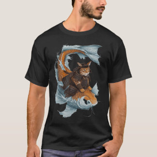 Camiseta Gato Samurai Estética Ninja Japonesa Katana Tóquio